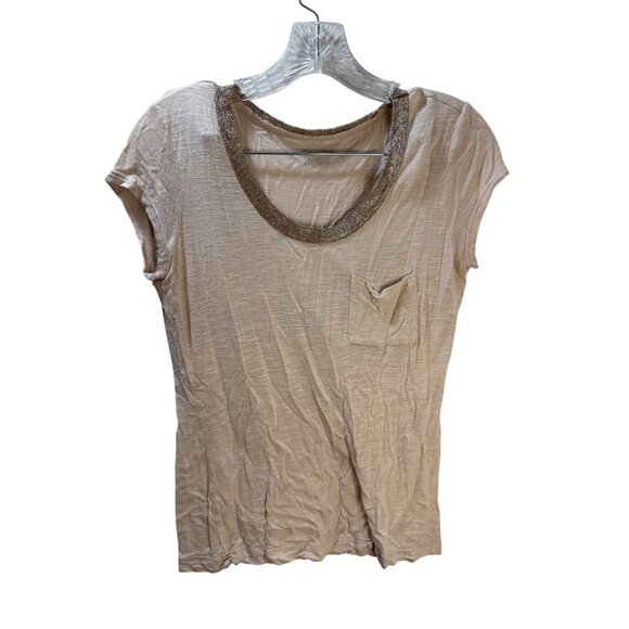 Calvin Klein Beige Short-Sleeve T-Shirt With Chain Detail Neckline & Pocket Wome - Picture 5 of 8